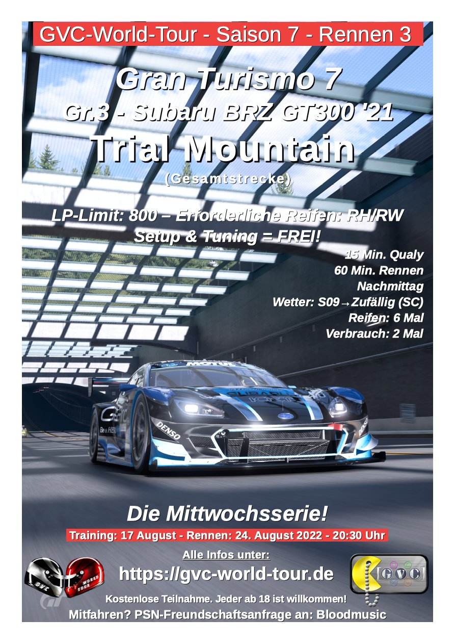 Saison 7 - Rennen 3 - Trial Mountain - Gesamtstrecke - Gr.3 - Subaru BRZ GT300 '21